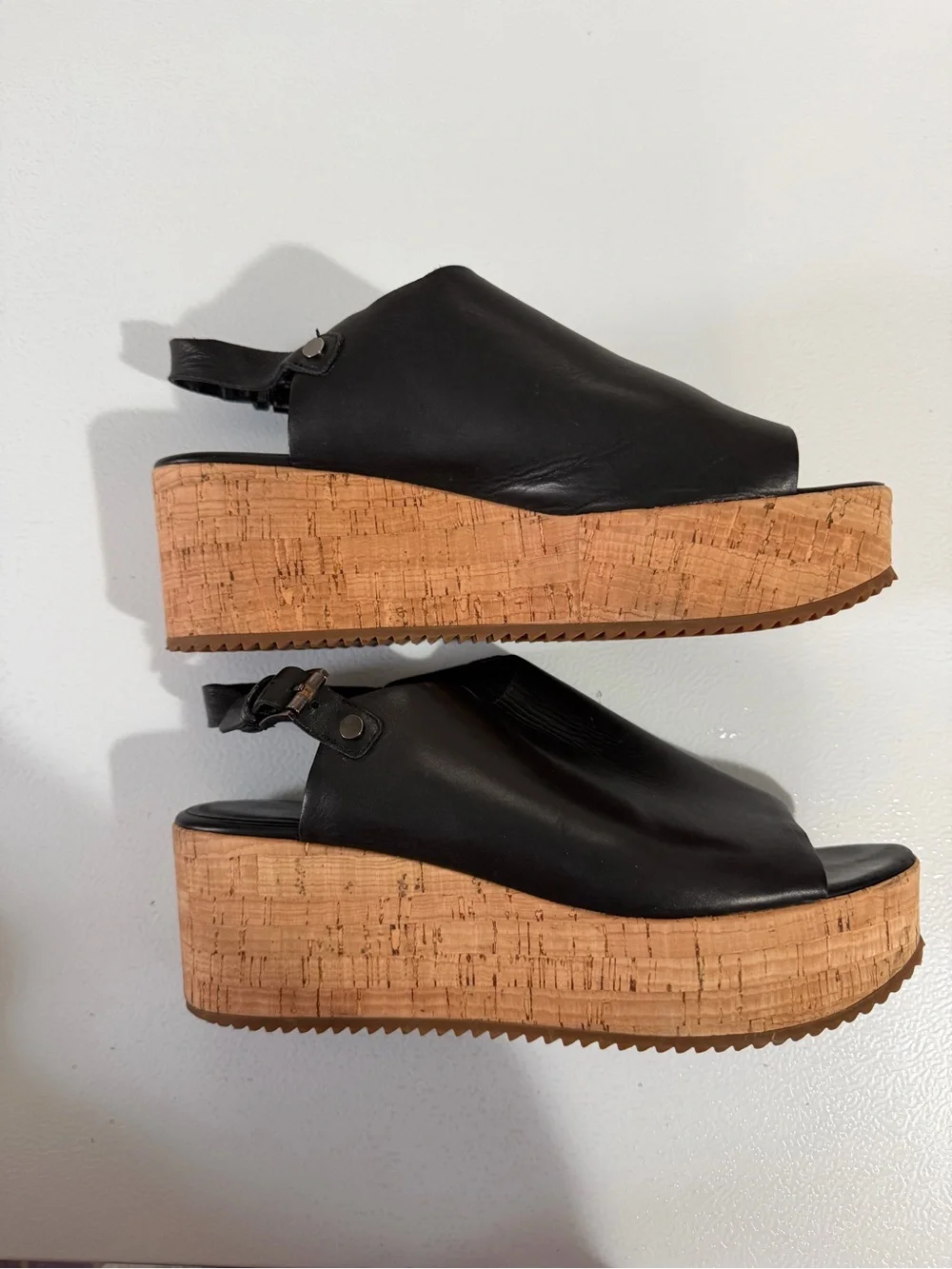 Eileen Fisher Black Leather Cork Platform Slingback Sandals Women’s 8.5